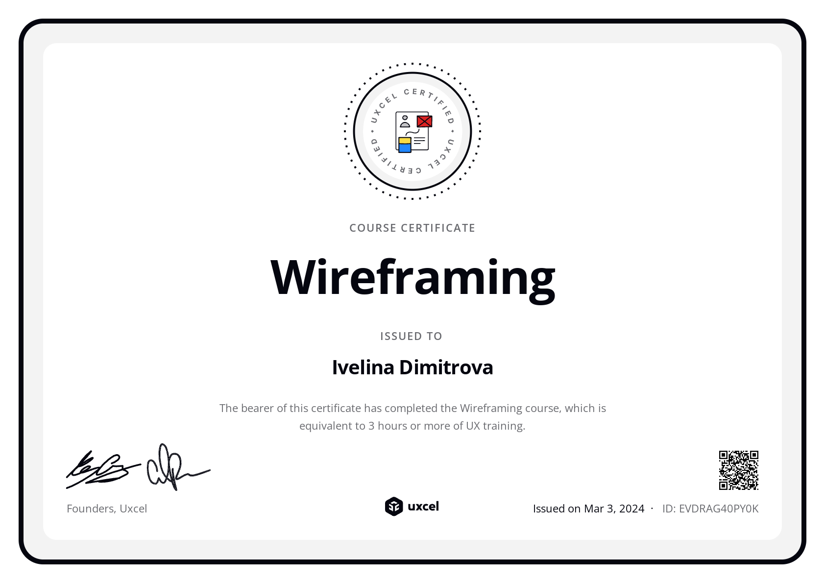 Ivelina Dimitrova's certificate